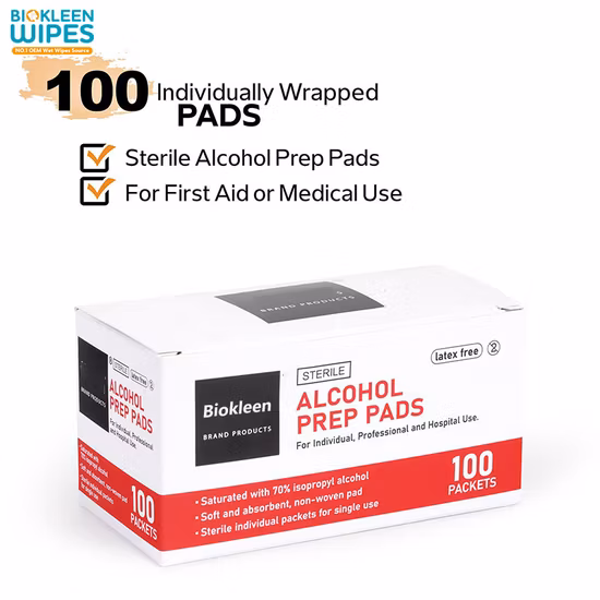 Biokleen Wholesale 100PCS/Box Disposable 6*3cm Alcohol Pad for Care, Alcohol Pred Pad